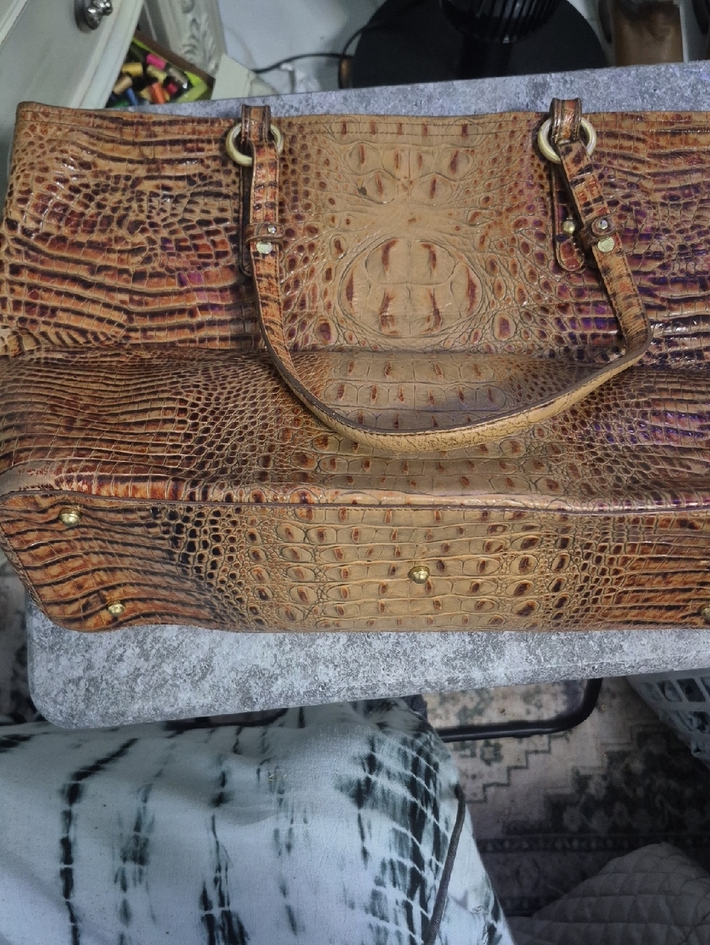 Brahmin Brown Croc-Embossed Leather Tote - Picture 3 of 7